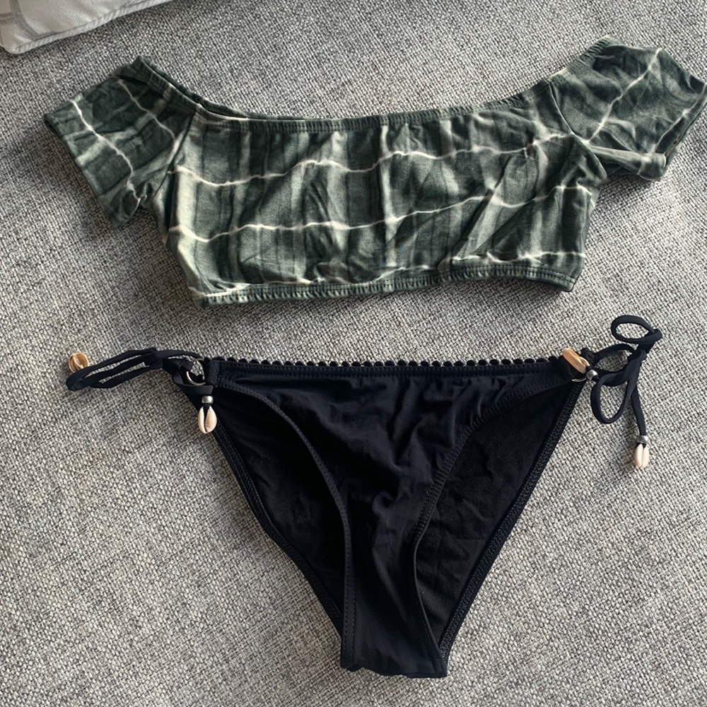 Banana Moon bottoms with green off the shoulder bikini top